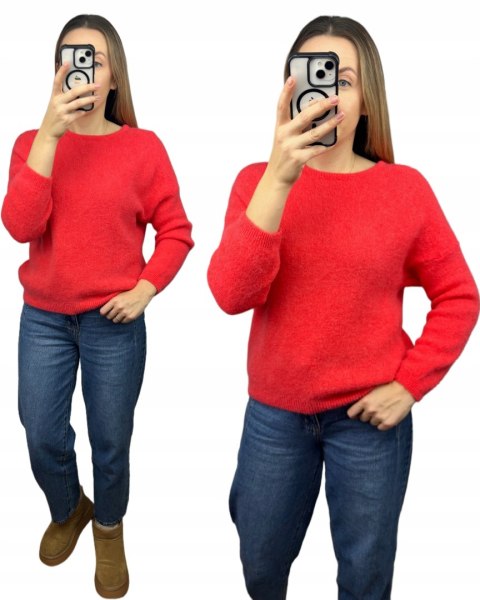 Miękki sweter baby alpaka wełna koralowa czerwień miękki Made in Italy- FIOCCA