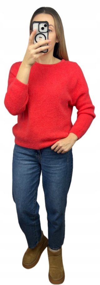 Miękki sweter baby alpaka wełna koralowa czerwień miękki Made in Italy- FIOCCA