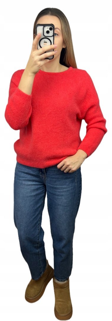 Miękki sweter baby alpaka wełna koralowa czerwień miękki Made in Italy- FIOCCA