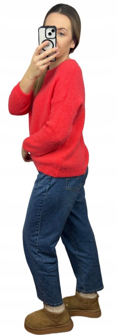 Miękki sweter baby alpaka wełna koralowa czerwień miękki Made in Italy- FIOCCA