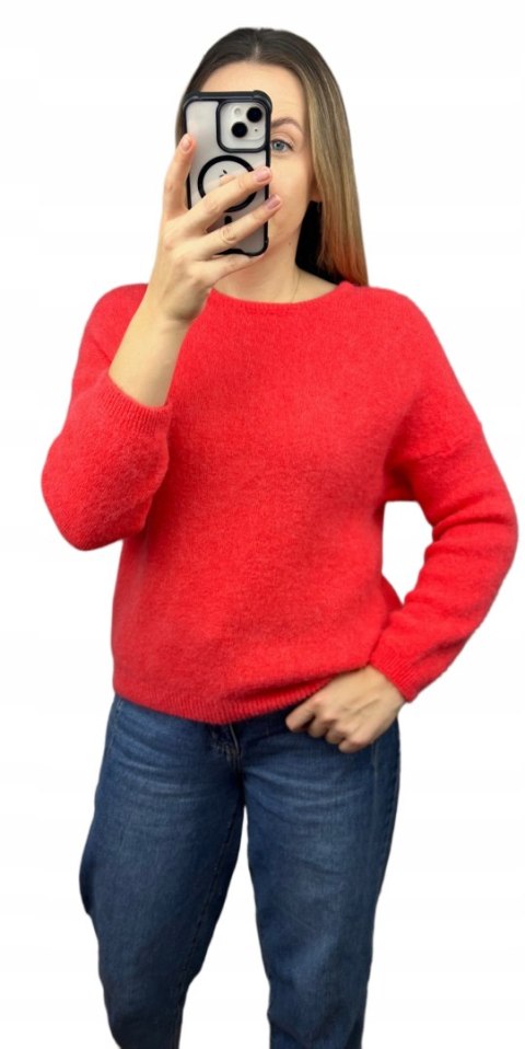 Miękki sweter baby alpaka wełna koralowa czerwień miękki Made in Italy- FIOCCA