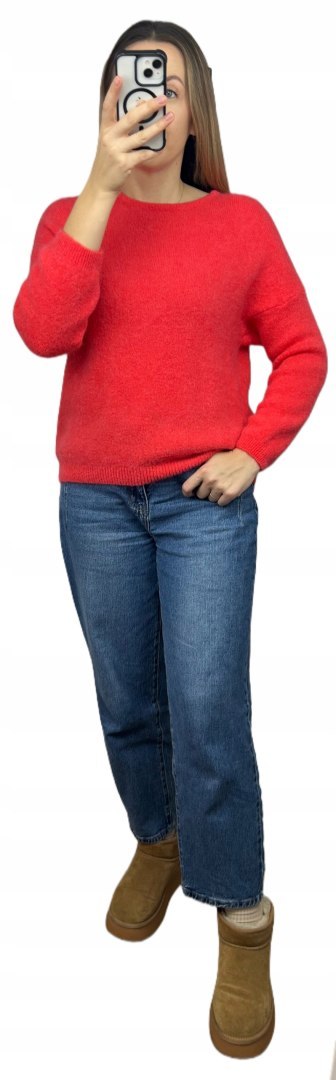 Miękki sweter baby alpaka wełna koralowa czerwień miękki Made in Italy- FIOCCA