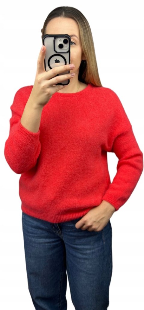 Miękki sweter baby alpaka wełna koralowa czerwień miękki Made in Italy- FIOCCA