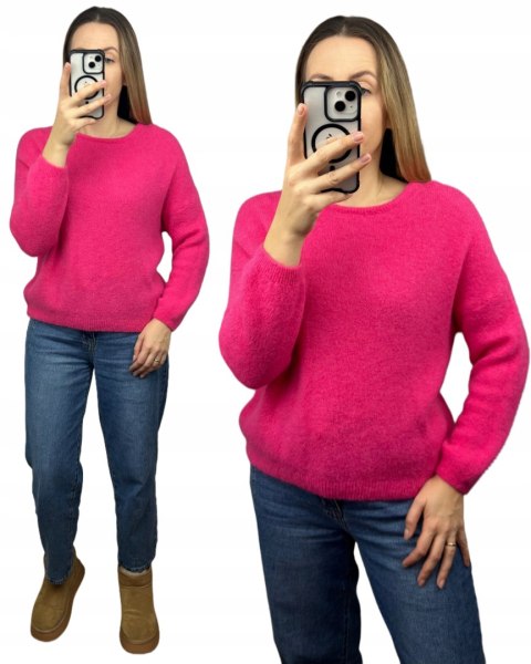 Różowy klasyczny miękki sweter baby alpaka wełna Made in Italy- FIOCCA