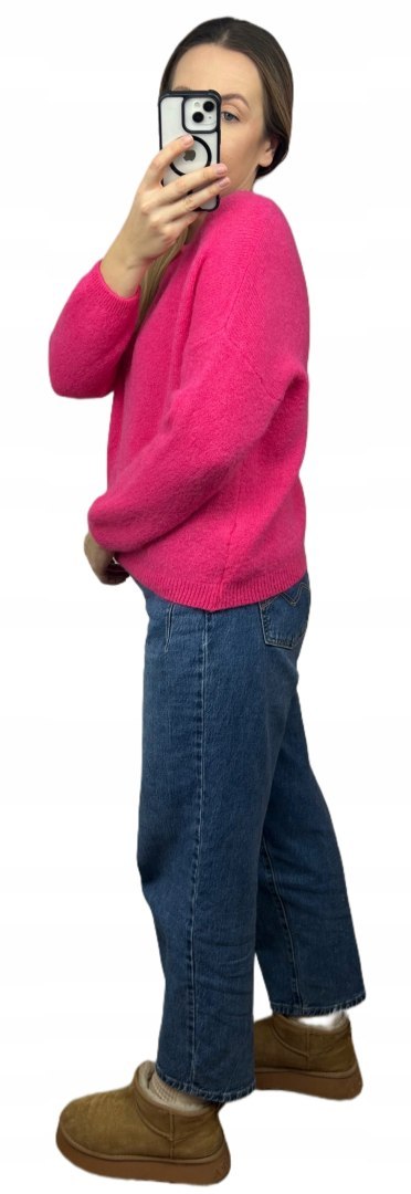 Różowy klasyczny miękki sweter baby alpaka wełna Made in Italy- FIOCCA