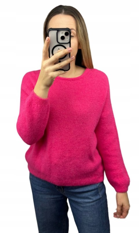 Różowy klasyczny miękki sweter baby alpaka wełna Made in Italy- FIOCCA