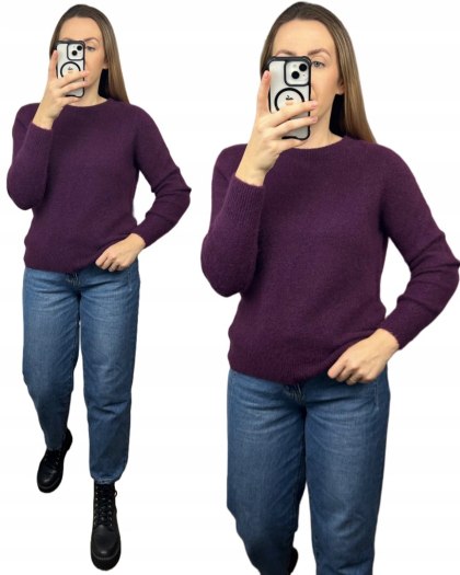 Śliwkowy fioletowy klasyczny miękki sweter baby alpaka wełna Made in Italy- MORRA