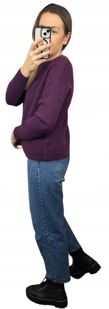 Śliwkowy fioletowy klasyczny miękki sweter baby alpaka wełna Made in Italy- MORRA