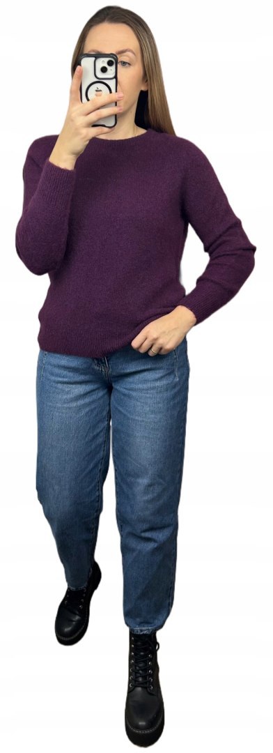 Śliwkowy fioletowy klasyczny miękki sweter baby alpaka wełna Made in Italy- MORRA