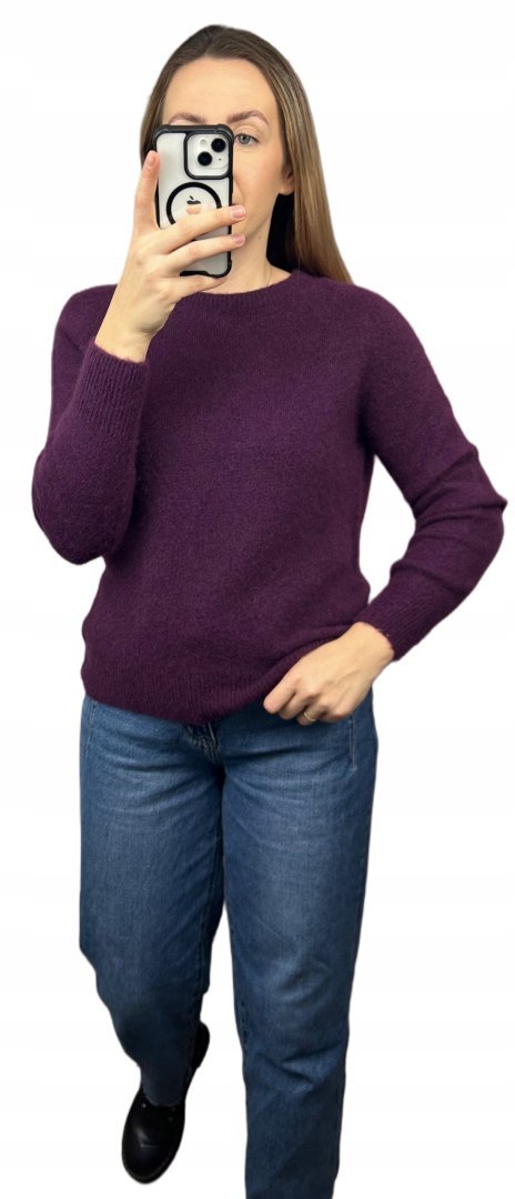 Śliwkowy fioletowy klasyczny miękki sweter baby alpaka wełna Made in Italy- MORRA