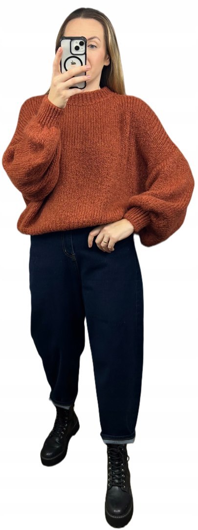 Sweter oversize ceglasty beżowy bufiaste rękawy chmurka 12% kid moher wełna- CLOUDY