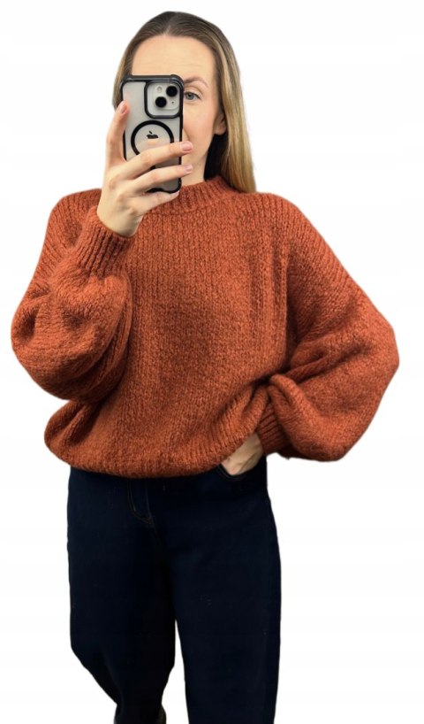 Sweter oversize ceglasty beżowy bufiaste rękawy chmurka 12% kid moher wełna- CLOUDY