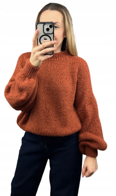 Sweter oversize ceglasty beżowy bufiaste rękawy chmurka 12% kid moher wełna- CLOUDY