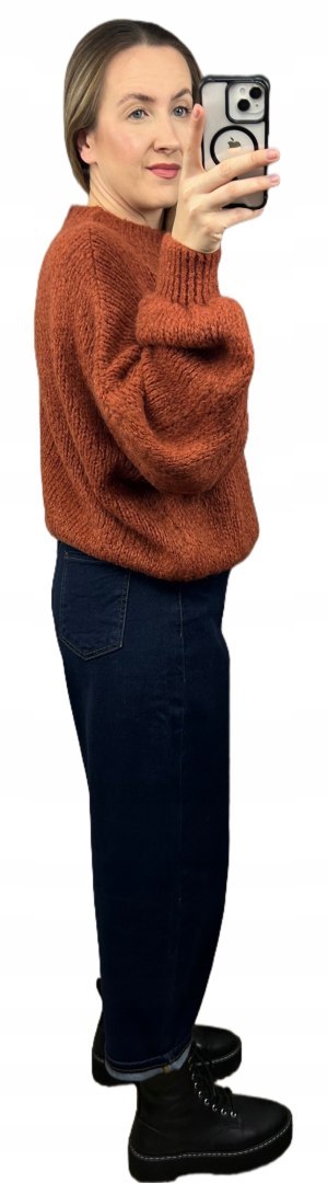 Sweter oversize ceglasty beżowy bufiaste rękawy chmurka 12% kid moher wełna- CLOUDY