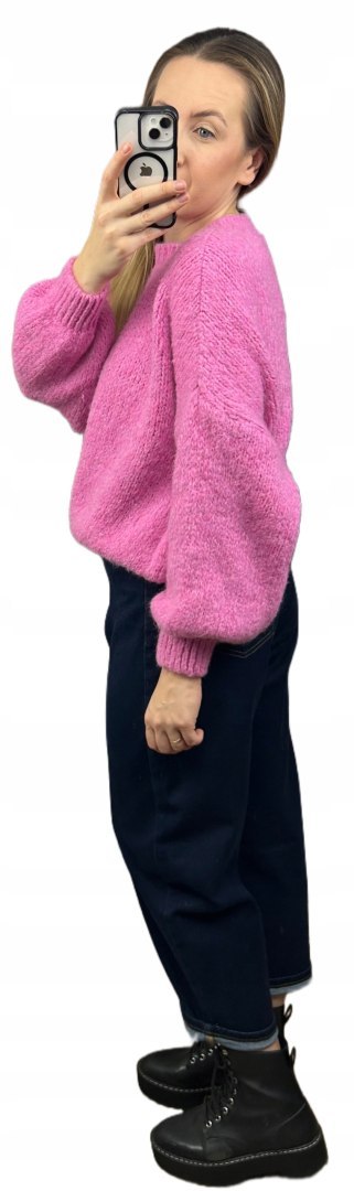 Sweter oversize różowy bufiaste rękawy luźny chmurka 9% wełna 9% wiskoza- MISTY