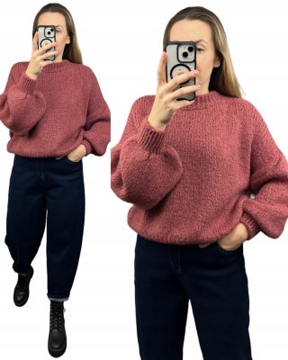 Sweter oversize zgaszony róż bufiaste rękawy chmurka 12% kid moher wełna- CLOUDY