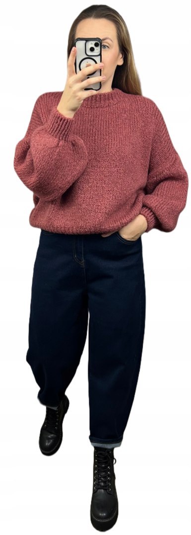 Sweter oversize zgaszony róż bufiaste rękawy chmurka 12% kid moher wełna- CLOUDY