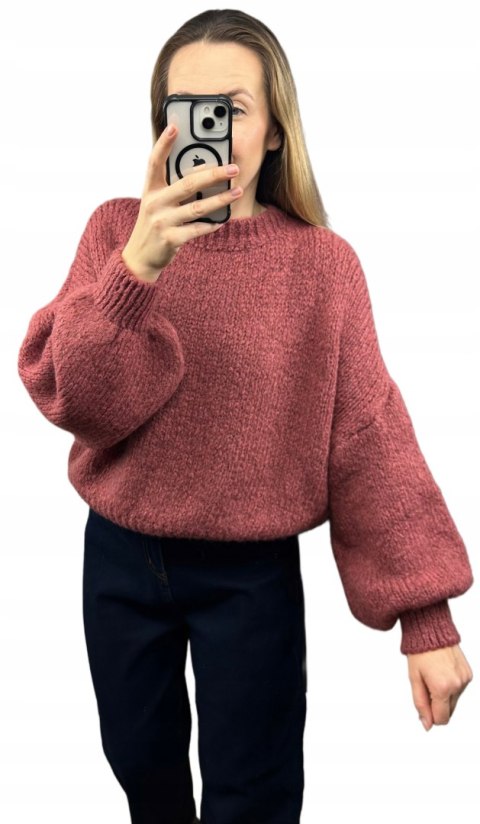 Sweter oversize zgaszony róż bufiaste rękawy chmurka 12% kid moher wełna- CLOUDY