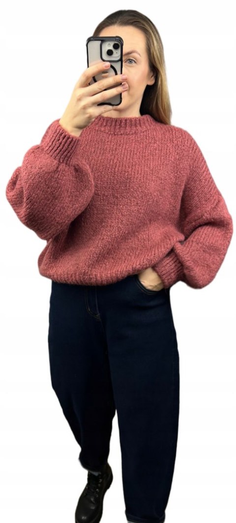 Sweter oversize zgaszony róż bufiaste rękawy chmurka 12% kid moher wełna- CLOUDY