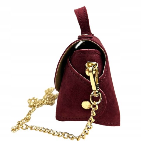 Torebka mała skóra naturalna zamsz zamszowa bordo łańcuszek Vera Pelle- MARZIA