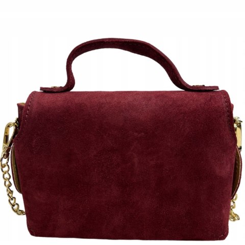 Torebka mała skóra naturalna zamsz zamszowa bordo łańcuszek Vera Pelle- MARZIA