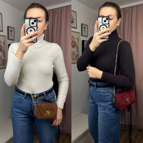 Torebka mała skóra naturalna zamsz zamszowa bordo łańcuszek Vera Pelle- MARZIA