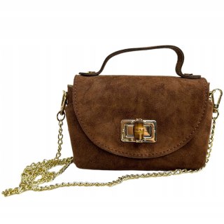 Torebka mała skóra naturalna zamsz zamszowa karmel łańcuszek Vera Pelle- MARZIA