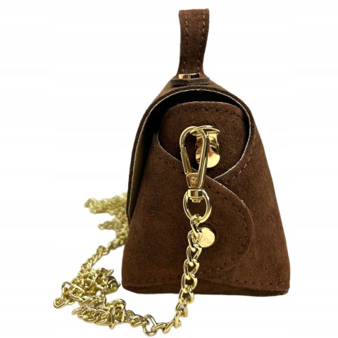 Torebka mała skóra naturalna zamsz zamszowa karmel łańcuszek Vera Pelle- MARZIA