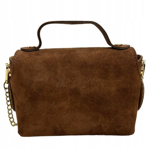 Torebka mała skóra naturalna zamsz zamszowa karmel łańcuszek Vera Pelle- MARZIA