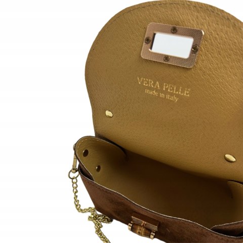 Torebka mała skóra naturalna zamsz zamszowa karmel łańcuszek Vera Pelle- MARZIA