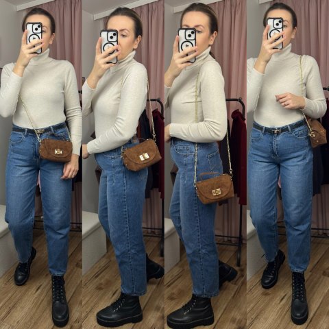 Torebka mała skóra naturalna zamsz zamszowa karmel łańcuszek Vera Pelle- MARZIA