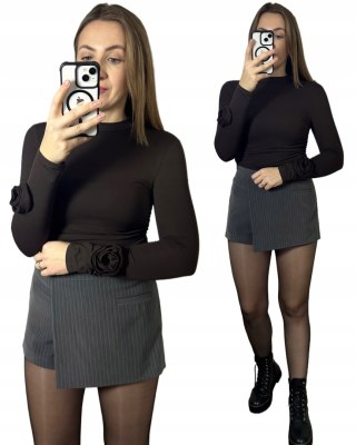 Bluzka bawełniana z długim rękawem różą czekoladowa brązowa Azara- ROSA