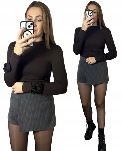 Bluzka bawełniana z długim rękawem różą czekoladowa brązowa Azara- ROSA