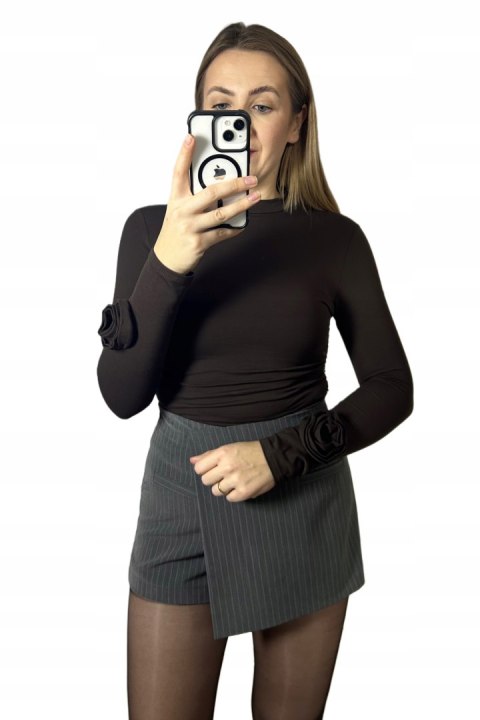 Modna bluzka czekolada róża rękaw basic elegancki AZARA