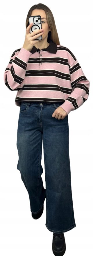 Jeansy spodnie jeansowe szeroka długa nogawka bawełna niebieskie Laulia S- GRANDELLA