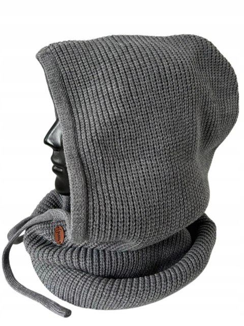 dzianinowy kaptur z golfem kolor szary bok GRANS