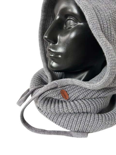 dzianinowy kaptur z golfem kolor szary GRANS