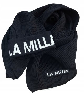 Komplet prążek czapka i szalik czarny wiskoza wełna logo LAMILLA La Milla- ICON SET