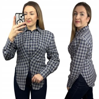 Koszula bawełniana taliowana w kratę gorset mankiety granatowa Lumina M- CORSETTA