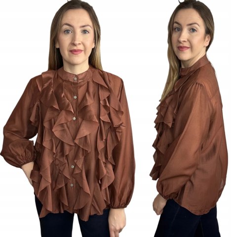 brązowa koszula RUBINA z falbanami przód i bok