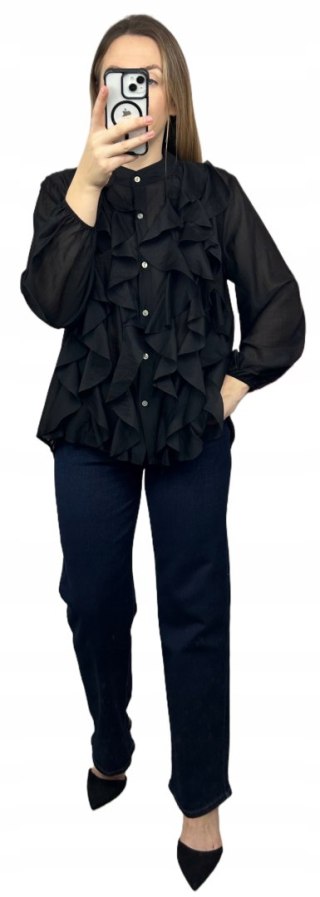 Koszula mgiełka czarna efektowne falbany ze stójką lyocell Zeta Otto- RUBINA