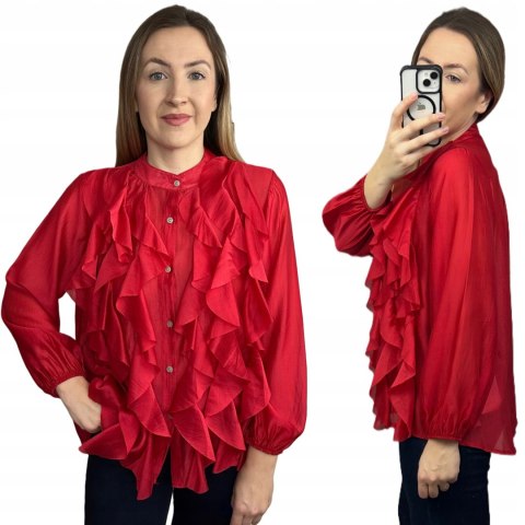 czerwona koszula RUBINA z falbanami przód