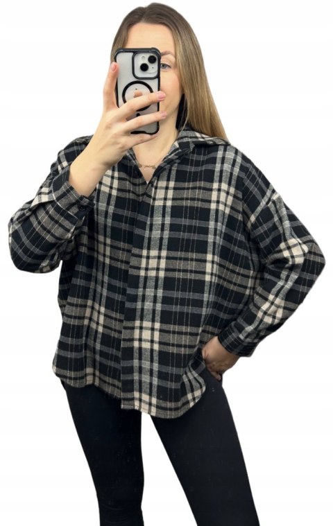 Koszula Azara beżowo czarna zapięta koszula