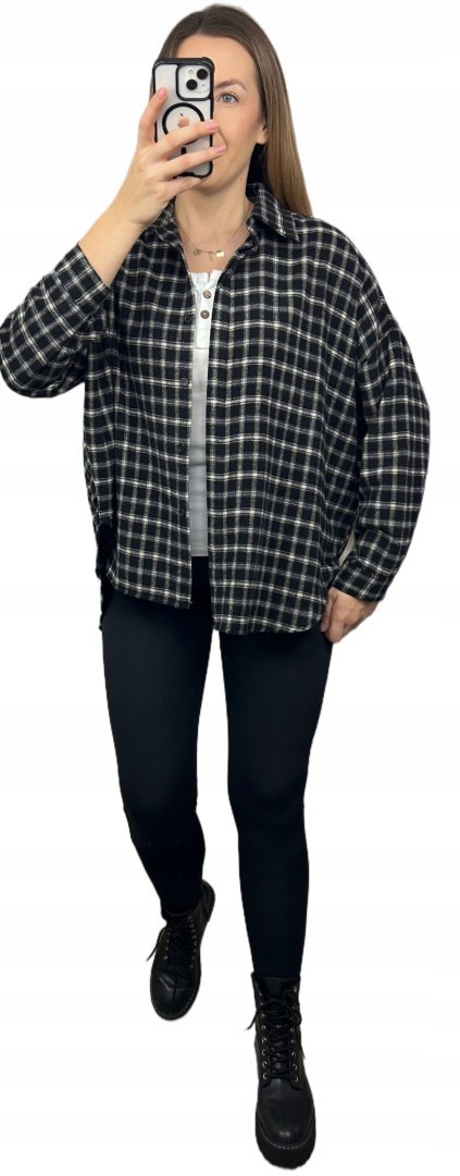 Koszula Azara czarna beżowa – pełna sylwetka z przodu