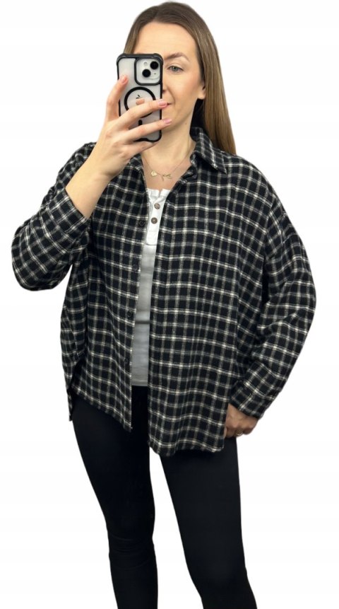 Koszula oversize flanelowa czarna beżowa Azara