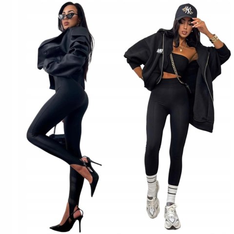 Legginsy GLOSSY narciarki czarne na modelce