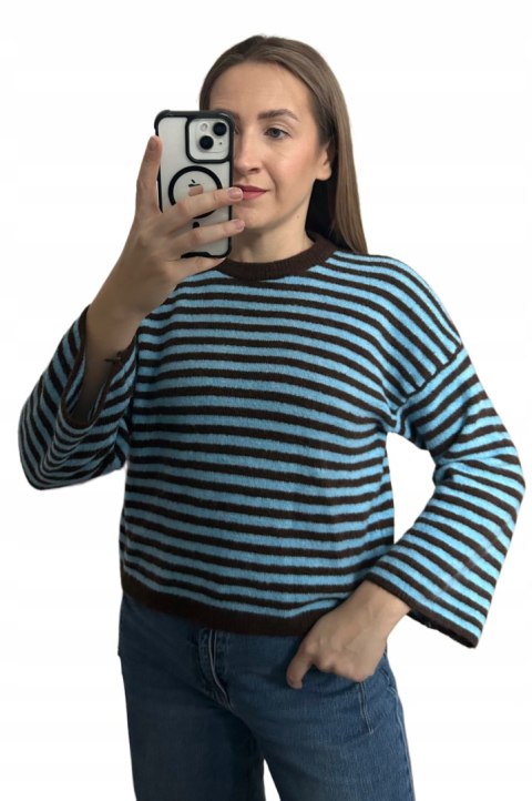 damski sweter niebiesko brązowy