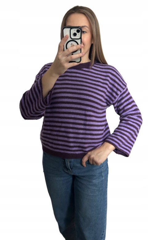 sweter damski fioletowy paski