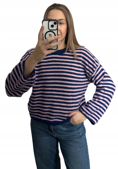damski sweter granatowy paski