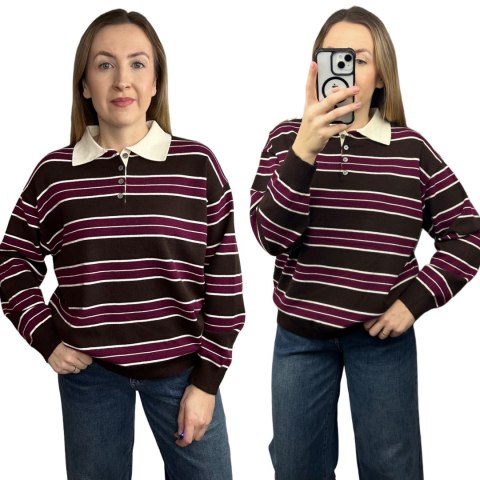 Różowy sweter polo damski w paski J.Two Woman – przód, Modny Zakątek Szafy